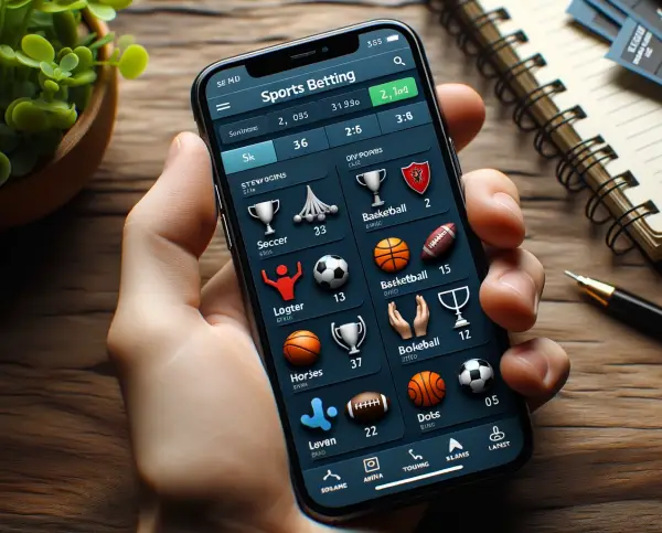 Une main tenant un Smartphone avec un site de Sport Betting affiché dessus