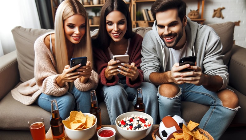 Des amis qui cherchent un bon plan pour parier avec leur mobile