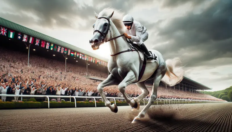 Un jokey sur un cheval blanc