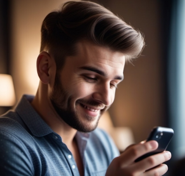 Un parieur sur son smartphone heureux